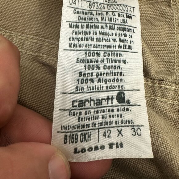 Carhartt Mens Loose Fit Canvas Carpenter Pants Khaki Utility Workwear Size 42X30 - Picture 7 of 12